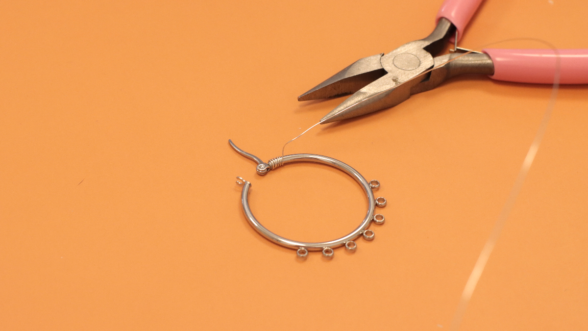 Silver wire wrapping hoop earrings and gemstone charms : Step 2