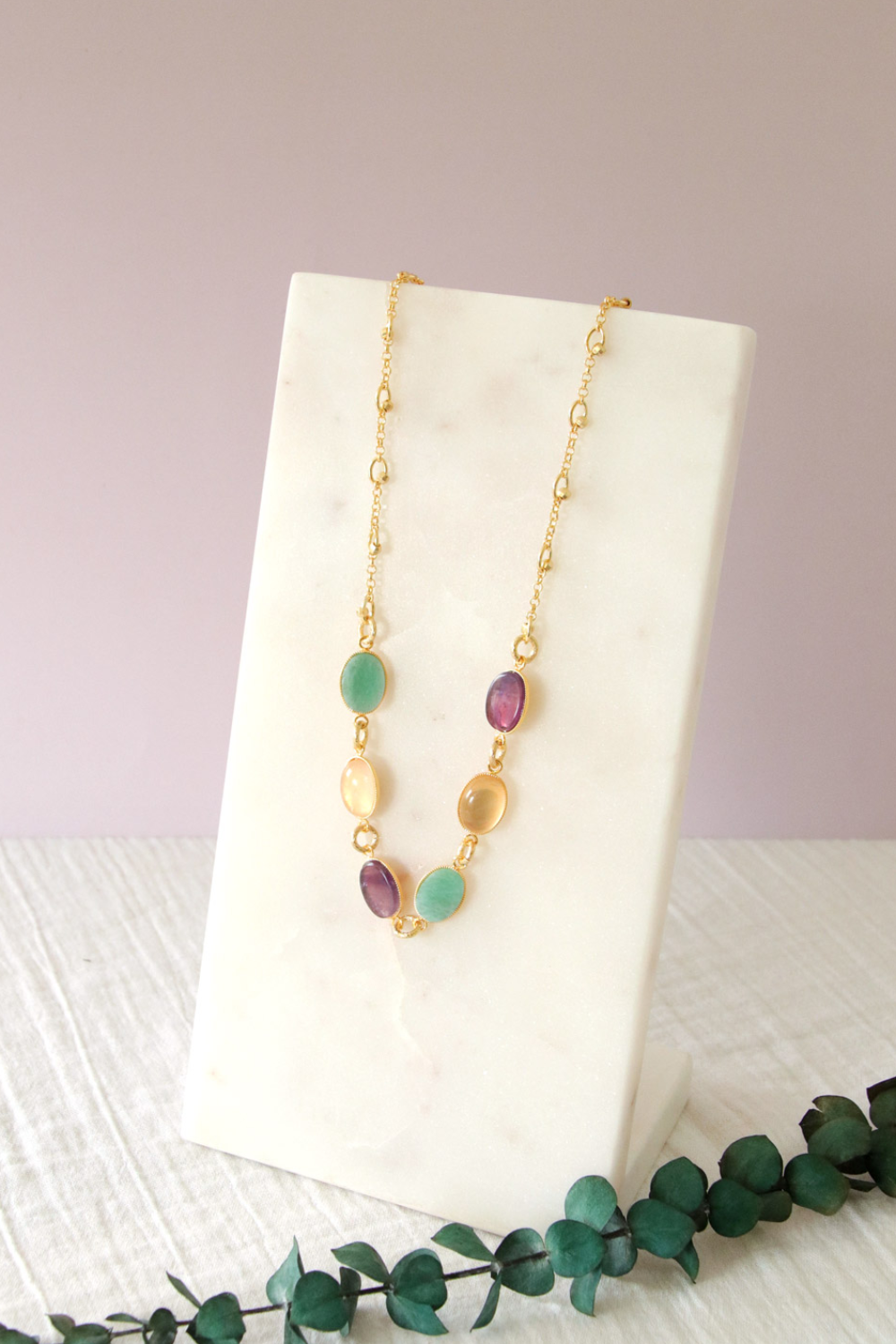 Amethyst Amazonite and Rose Quartz Gemstone Necklace