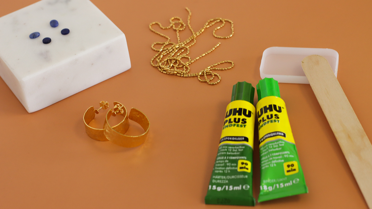 Gold color hoop earrings with natural stones : Step 1