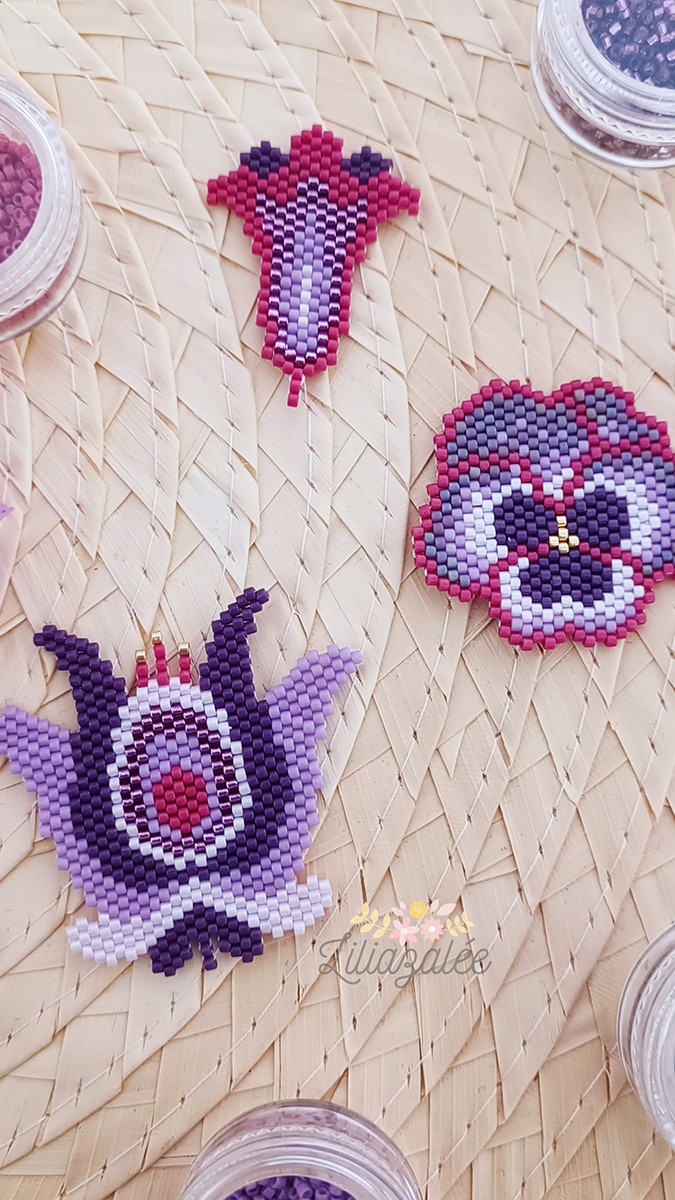 DIY Pansy flowers weaving with Miyuki beads brickstitch technique