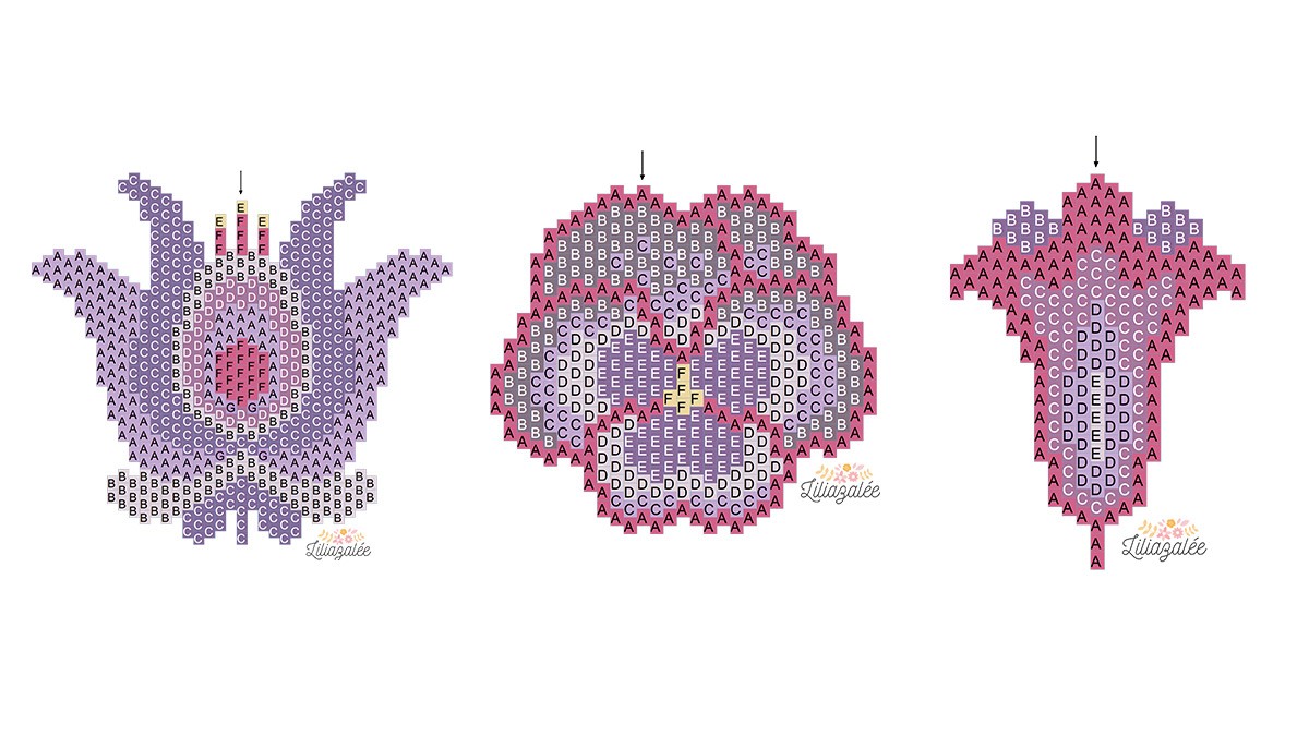 Schema  DIY Pansy flowers weaving with Miyuki beads brickstitch technique