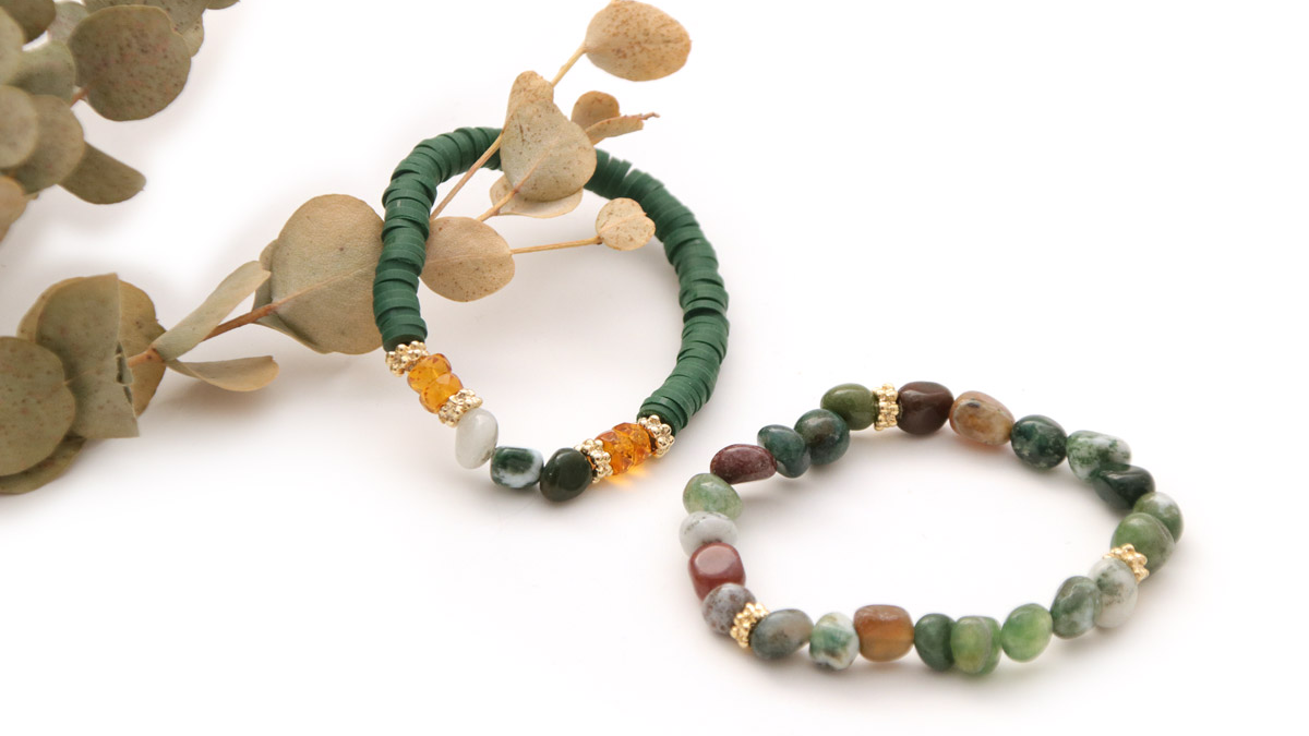 Heishi bracelets with gemstone beads Indian Agates