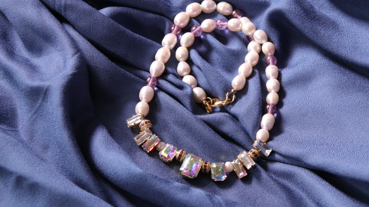 Evening necklace for women with Aurora crystals