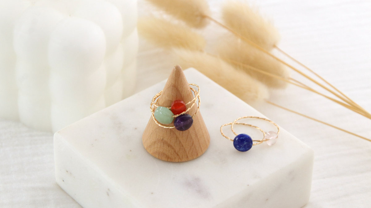 Tuto Rings with Natural Stones twisted wire gold filled