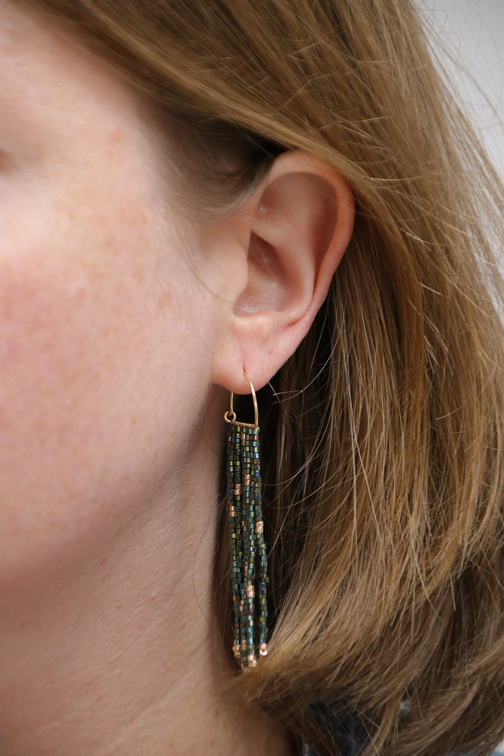 Miyuki Pearl Earrings Half hoop and beaded fringe
