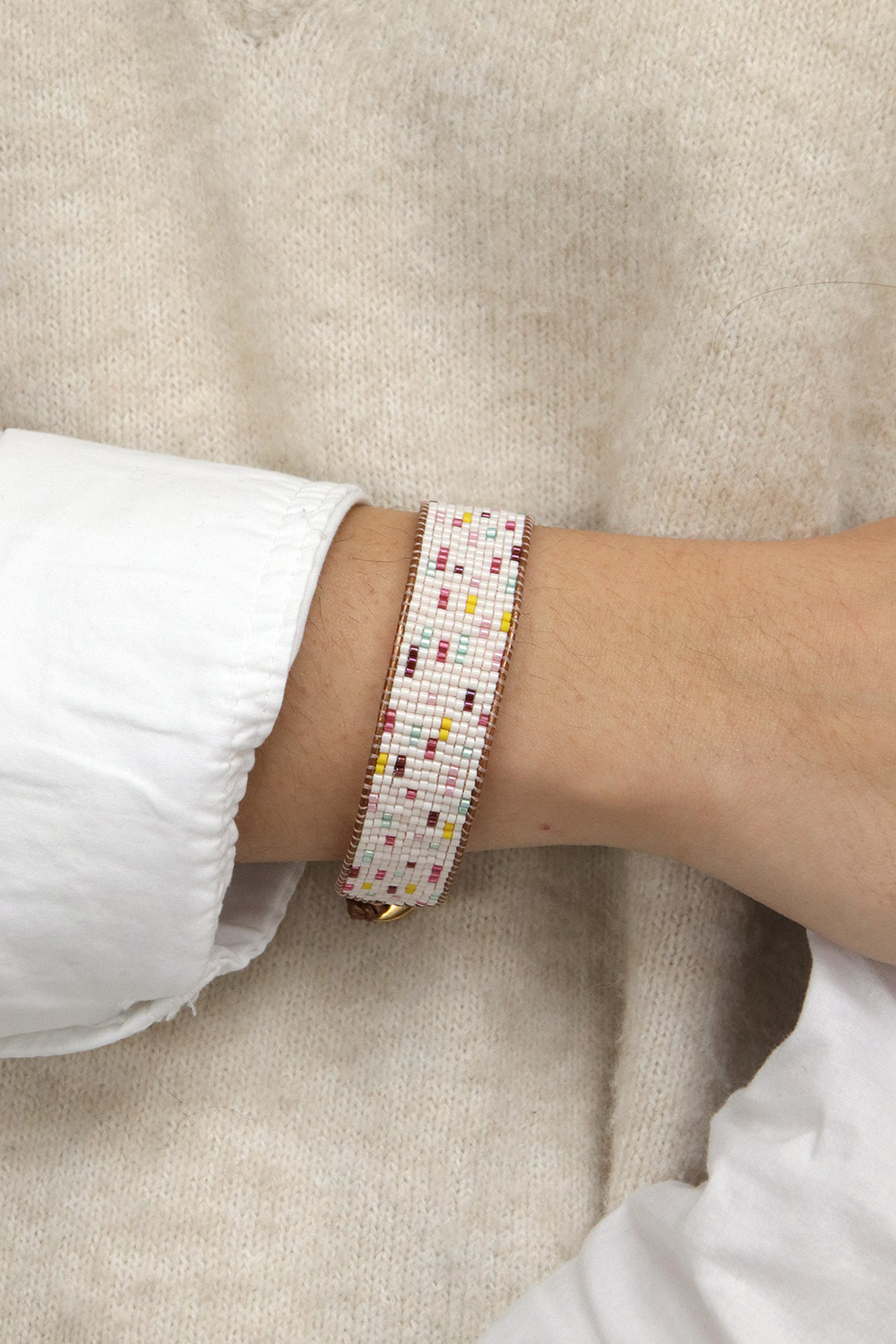 Bracelet Miyuki Loom edge leather cord