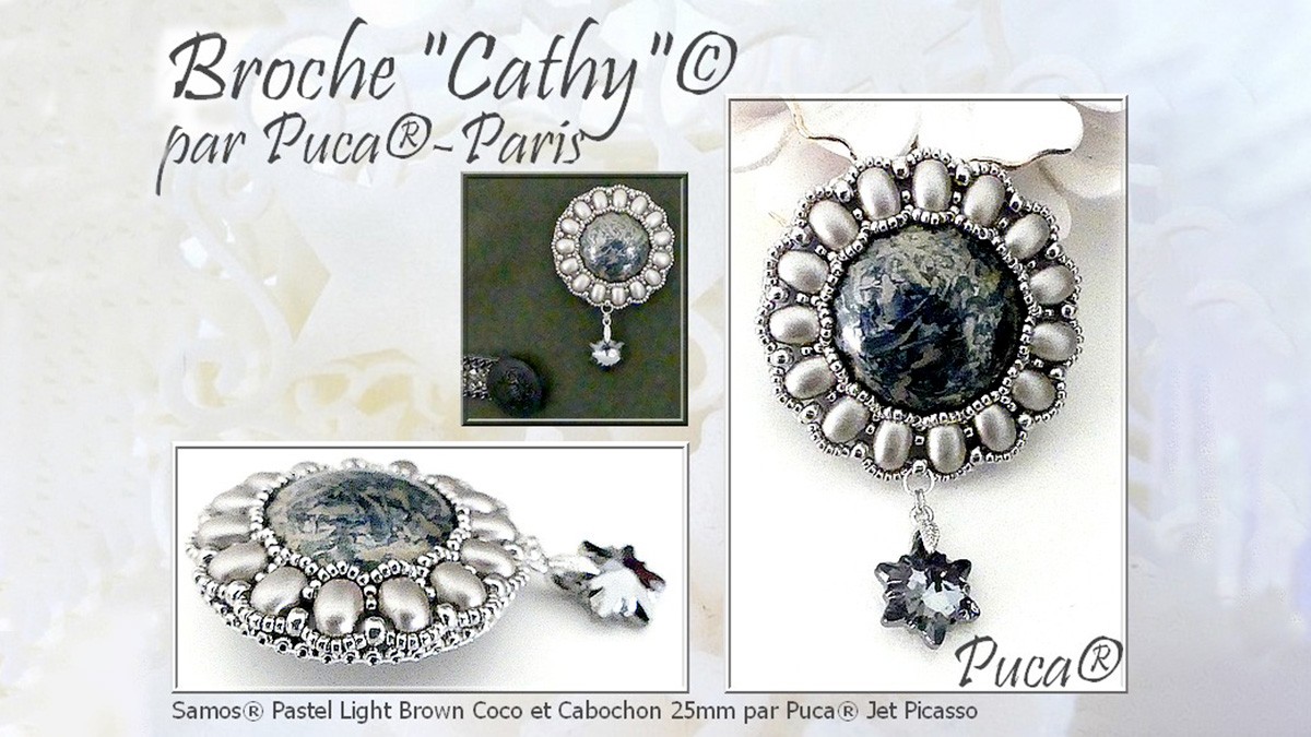 Cathy brooch with Samos beads and cabochon Les perles par Puca® tutorial