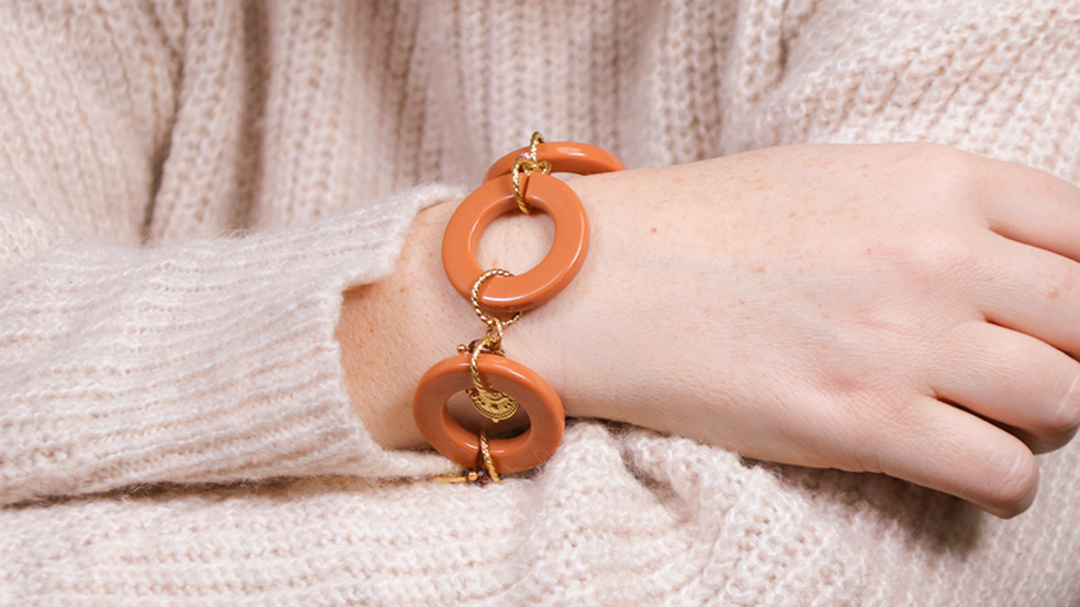 Bracelet Big Links stainless steel and acrylic gilded