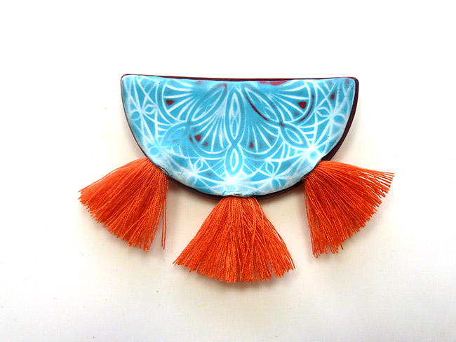polymer clay necklace with mandala and pompons : Step 9
