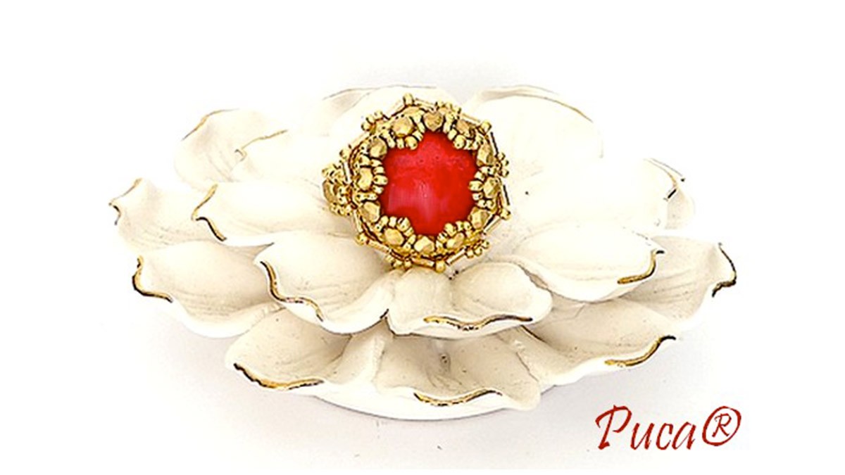 Tuto Litchi ring with cabochon by Puca®.
