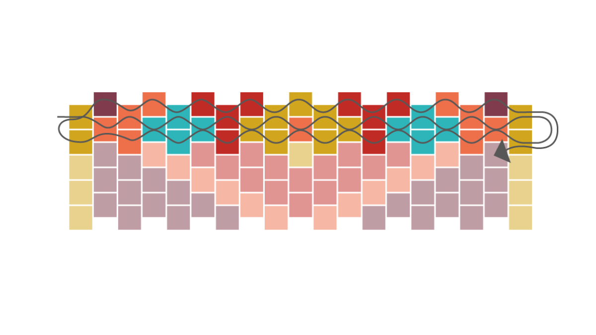 Weaving grid Miyuki Cuff in Odd Peyote : Step 4 Weaving grid Miyuki Cuff in Odd Peyote : Step 4