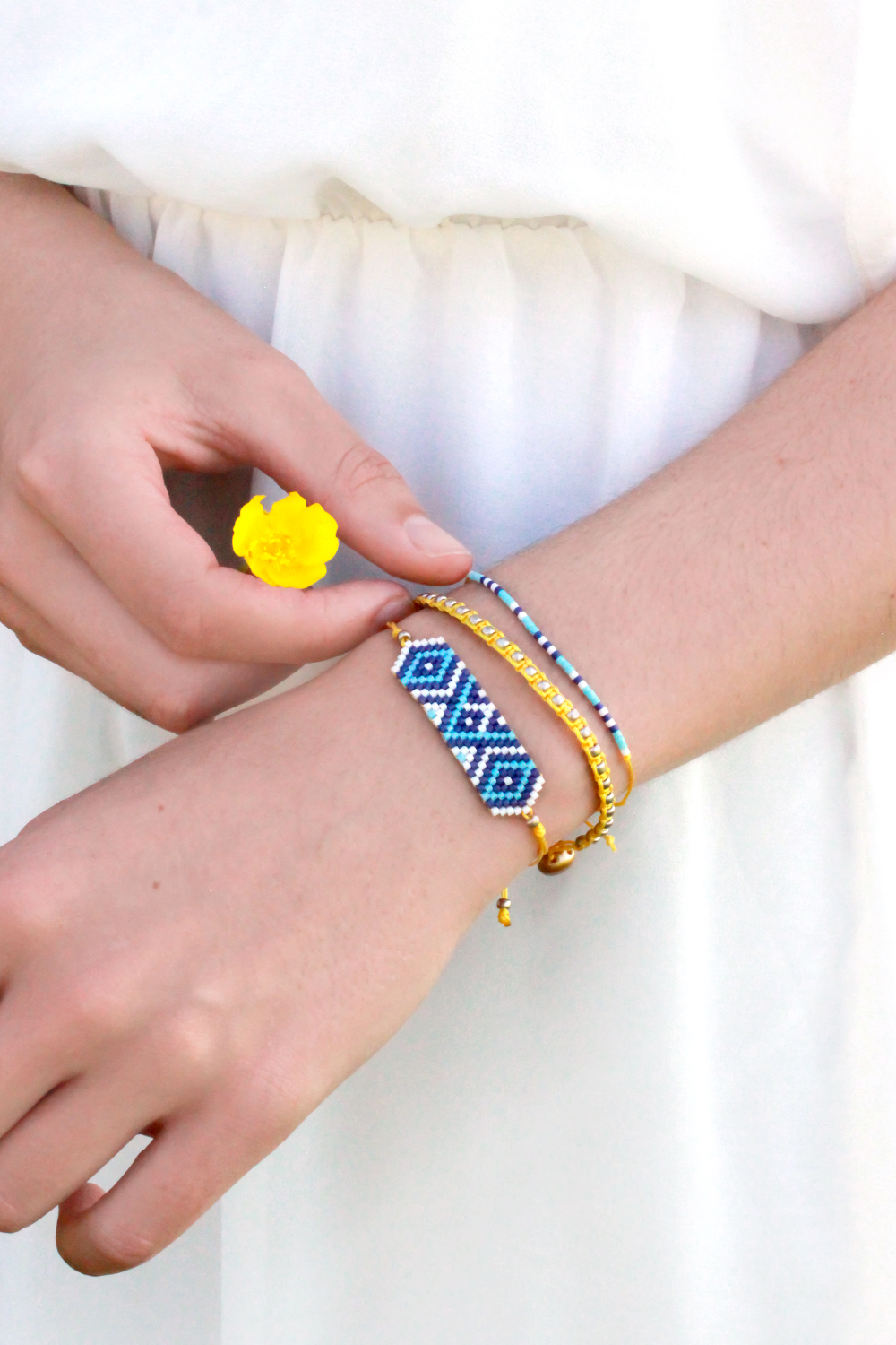 3 Brick Stitch and macramé Miyuki bracelets