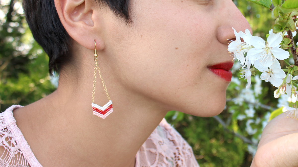 Schema  Miyuki herringbone earrings tutorial to learn Brick Stitch