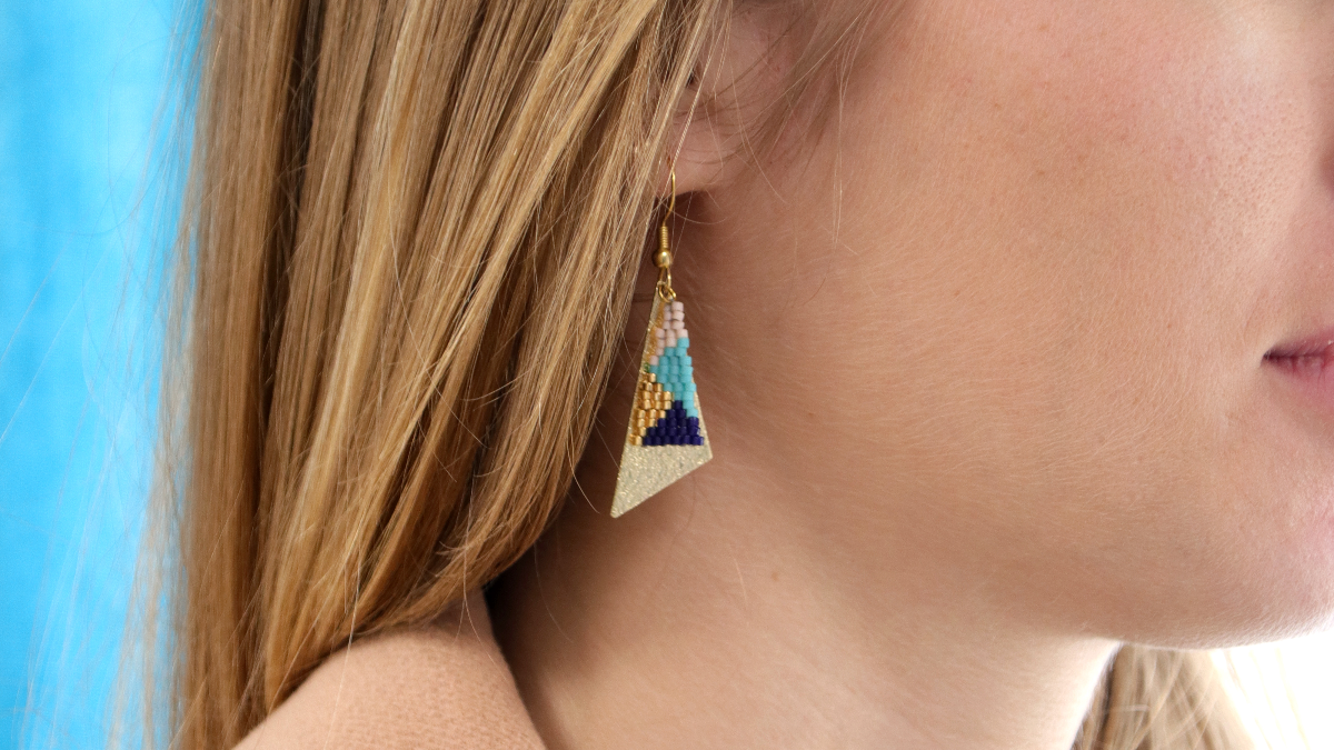 Miyuki triangular earrings in triple Brick Stitch