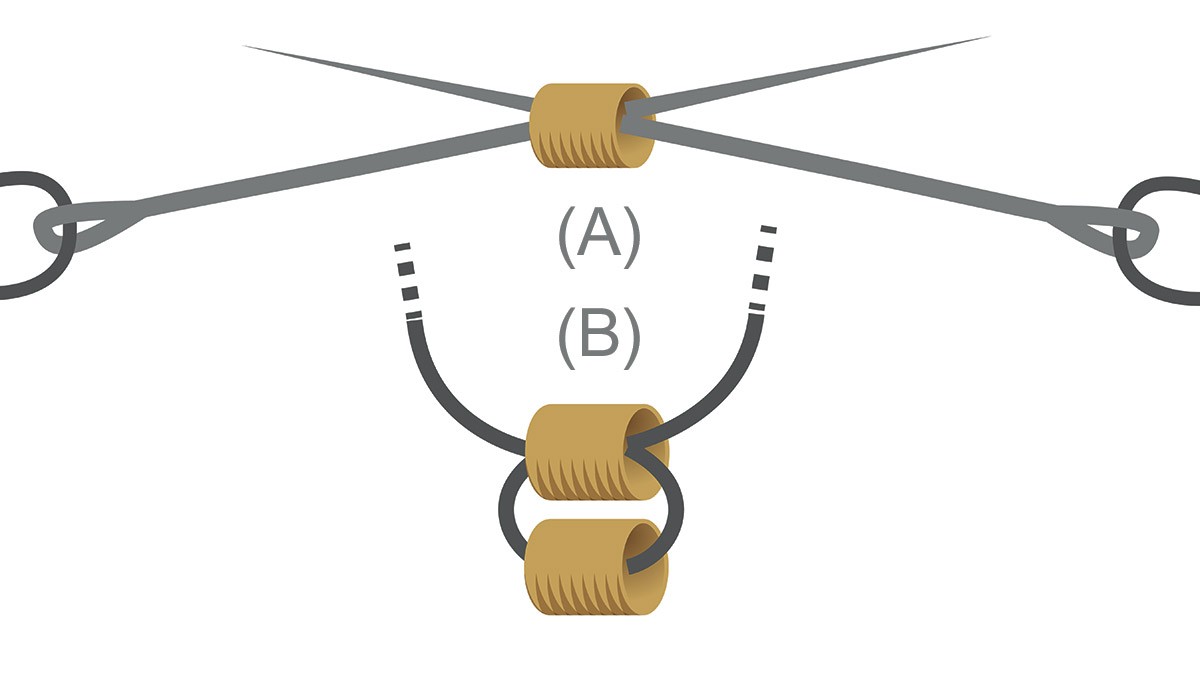 Weaving grid Miyuki necklace in black and gold Brick Stitch : Step 1
