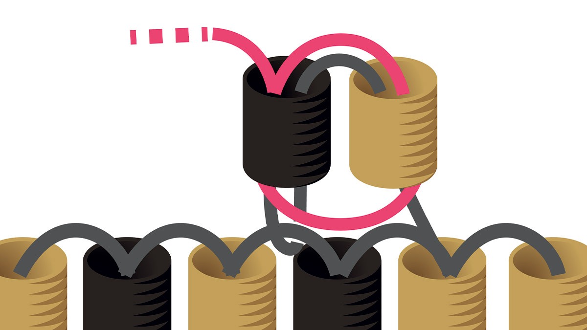 Weaving grid Miyuki necklace in black and gold Brick Stitch : Step 6