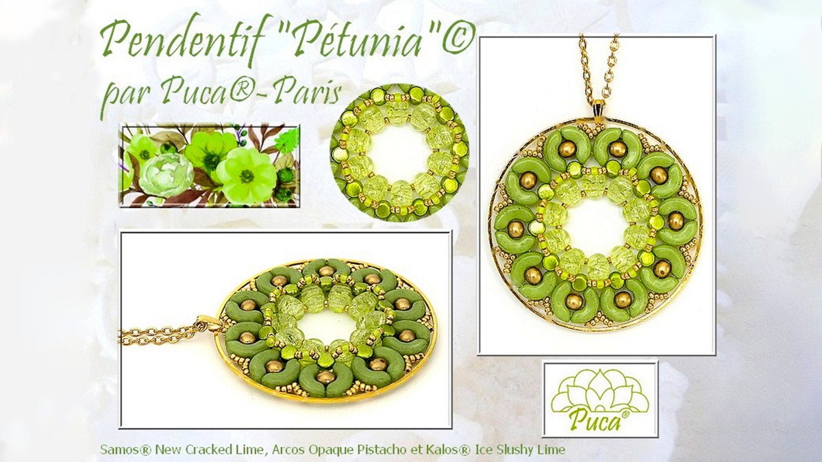 Petunia pendant with Samos, Kalos and Arcos beads by Puca®.