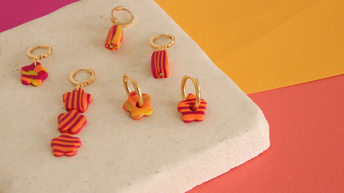 Mini creoles with polymer clay beads for beginners