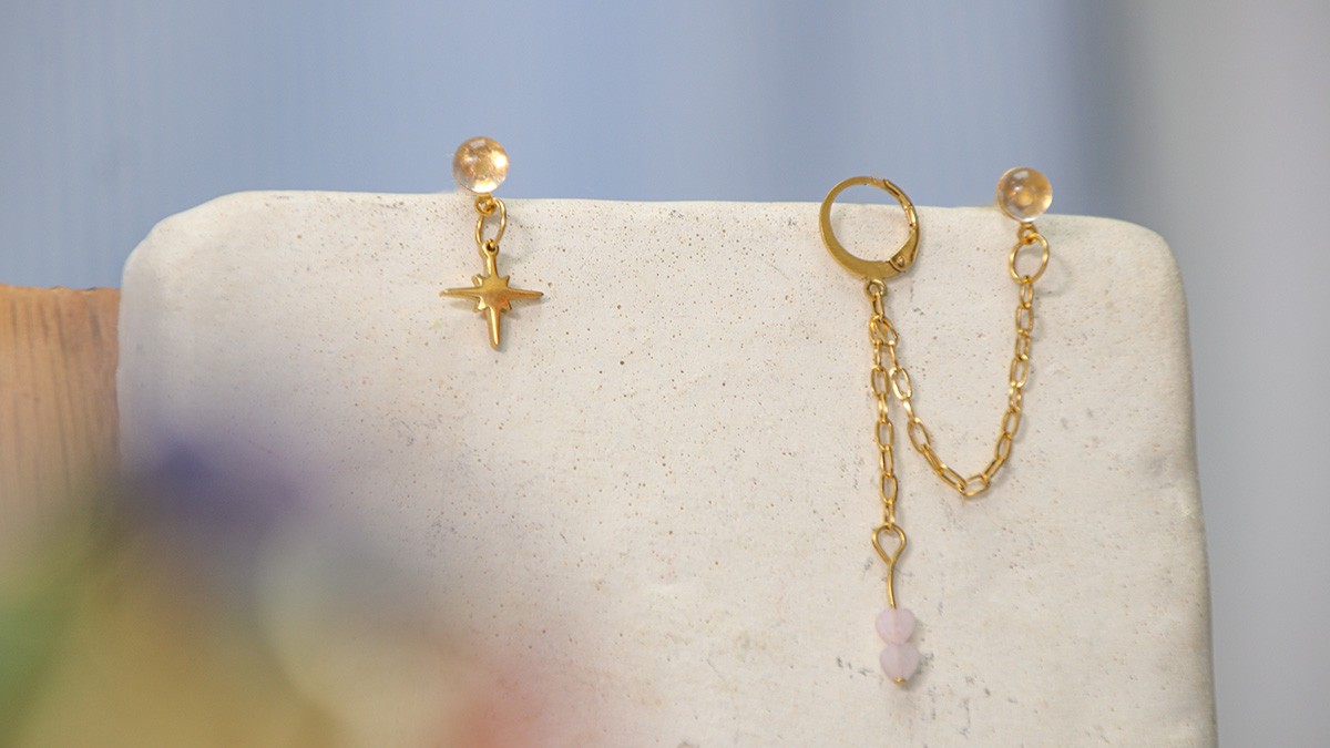 Schema Easy tutorial, mismatched quartz gemstone earrings Schema Easy tutorial, mismatched quartz gemstone earrings