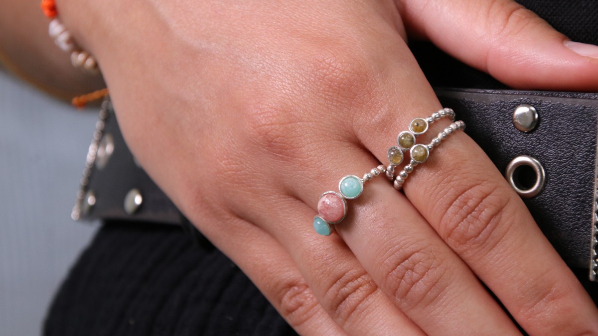 Make a 925 Sterling Silver Ring with Amazonite and Labradorite Natural Stones