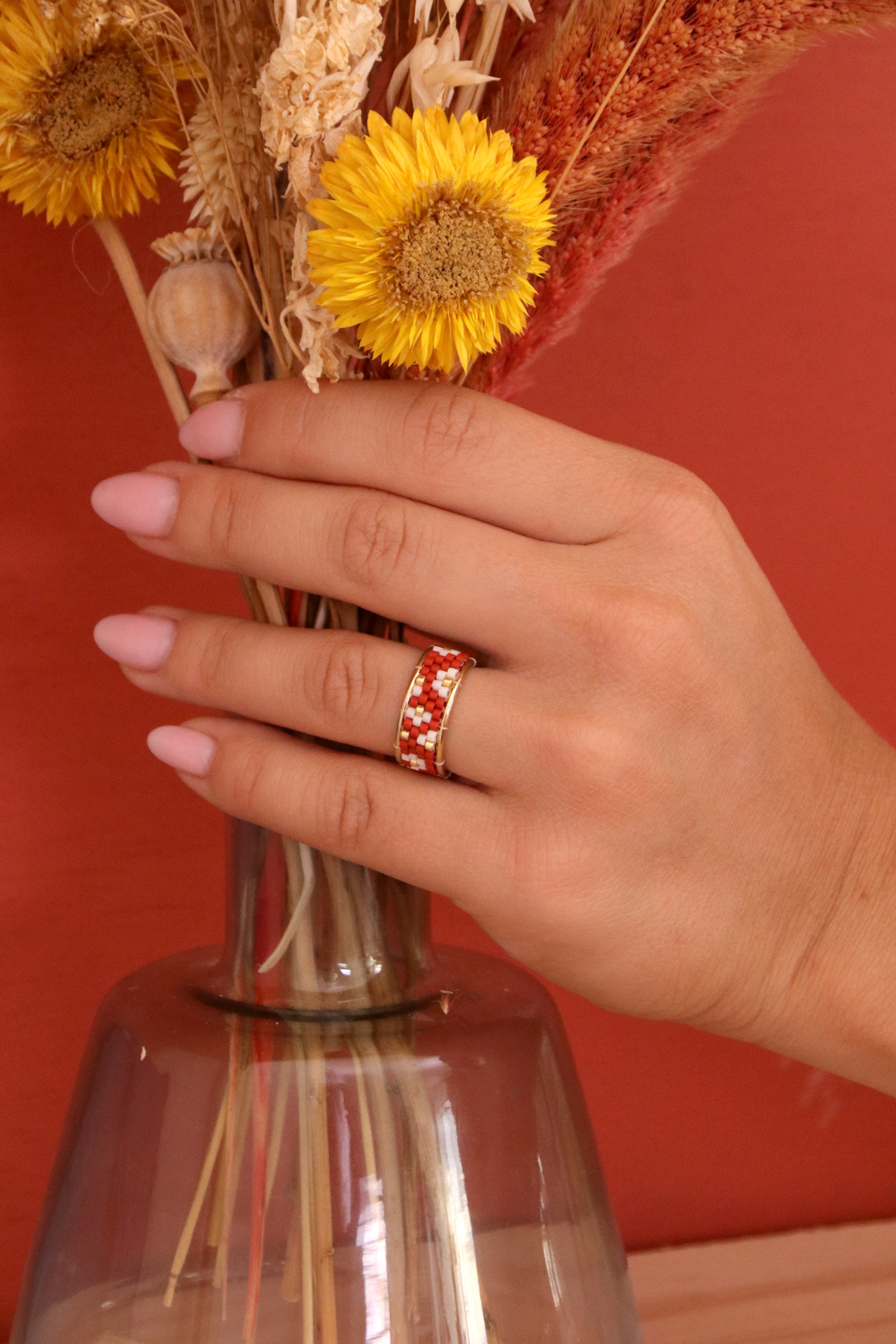 Miyuki ring in Peyote Pair with panther and leopard motif