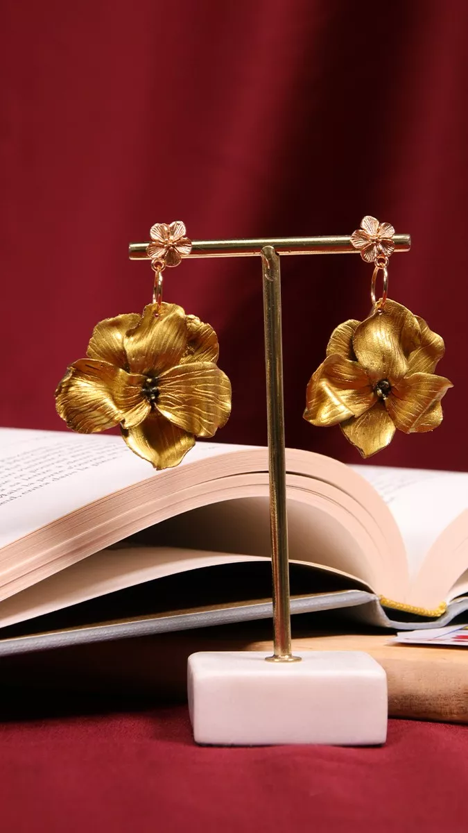Polymer clay golden flower earrings