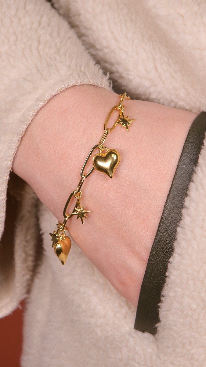 Schema  Chain bracelet with heart and North Star charms