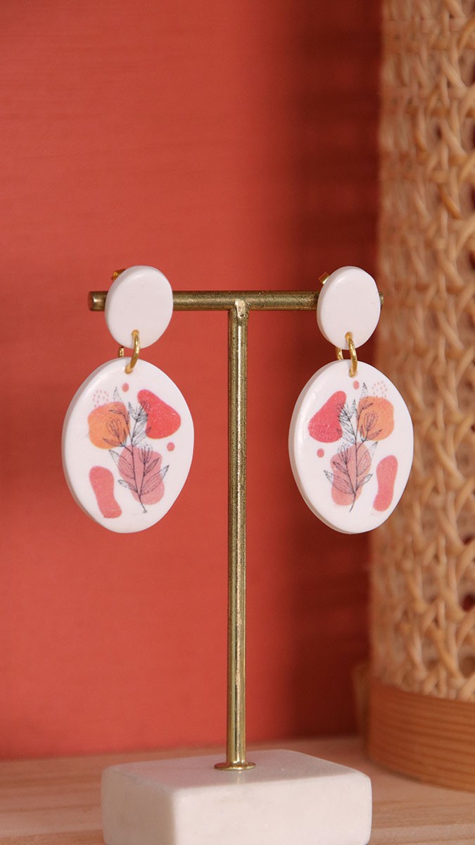 Polymer clay earrings with transfer leaf