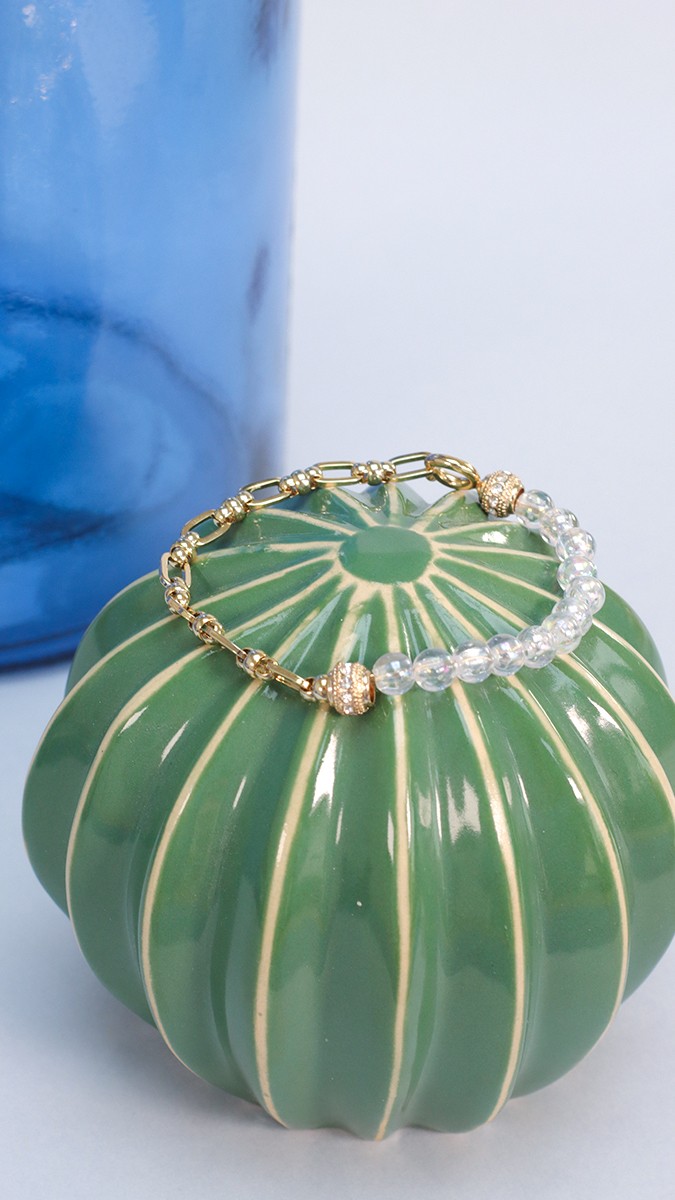 Schema Half bracelet with transparent bubble beads and chain Schema Half bracelet with transparent bubble beads and chain