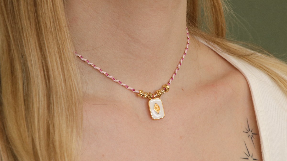 Necklace with braided cords and epoxy pendants