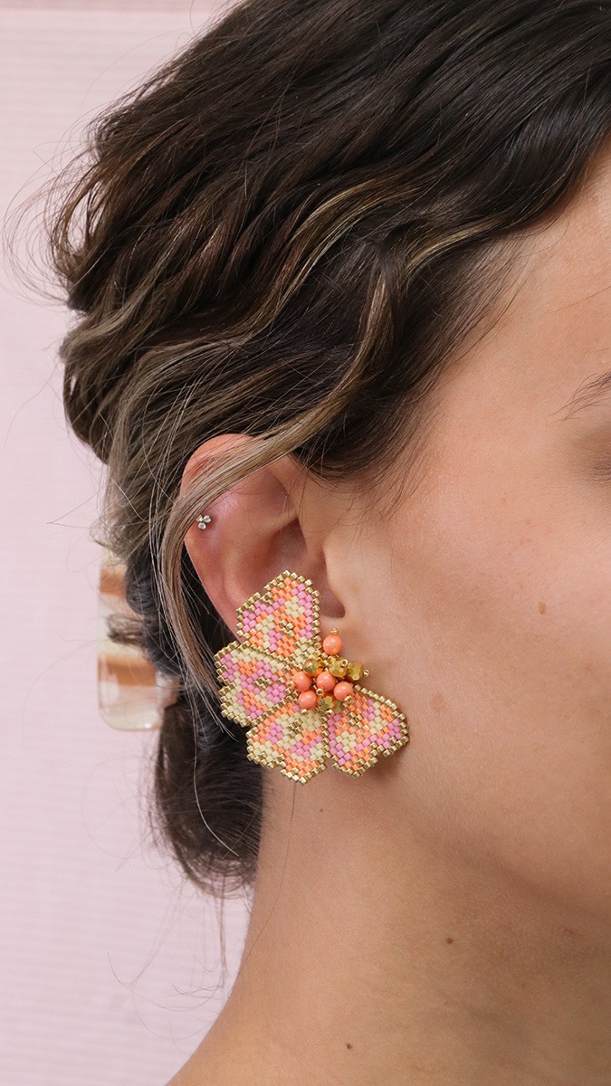 Brick Stitch weaving flower earrings