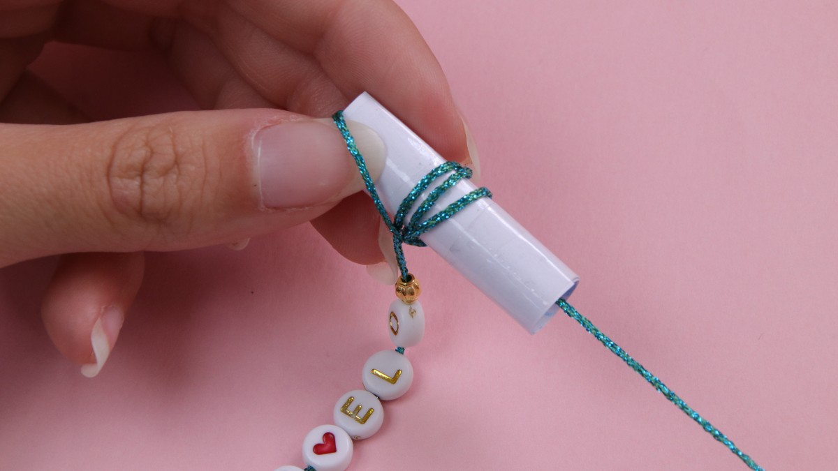 Bachelorette party bracelets with metallic thread and letter beads : Step 3 Bachelorette party bracelets with metallic thread and letter beads : Step 3