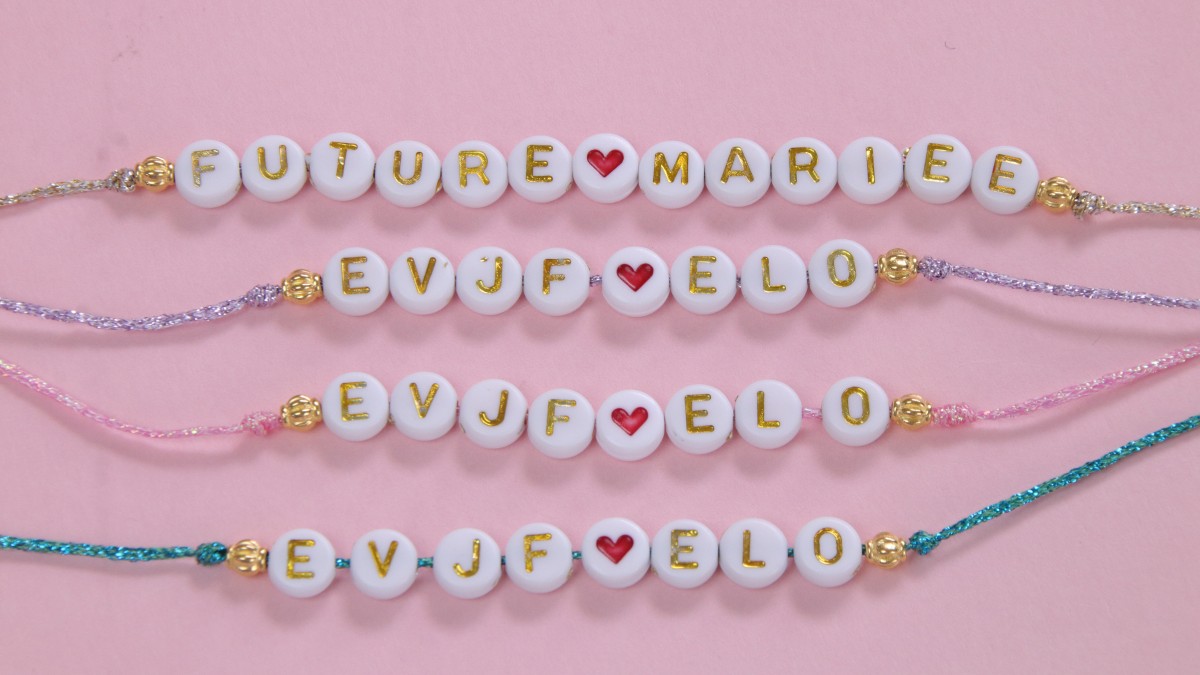 Bachelorette party bracelets with metallic thread and letter beads : Step 5 Bachelorette party bracelets with metallic thread and letter beads : Step 5