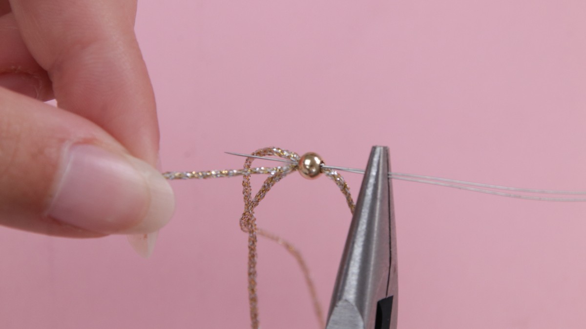 Bachelorette party bracelets with metallic thread and letter beads : Step 7 Bachelorette party bracelets with metallic thread and letter beads : Step 7