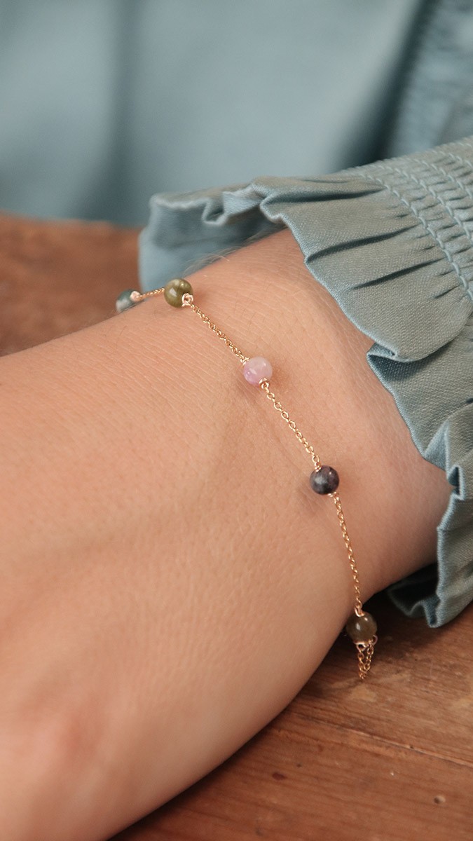 Fine chain bracelet with natural Tourmaline stones