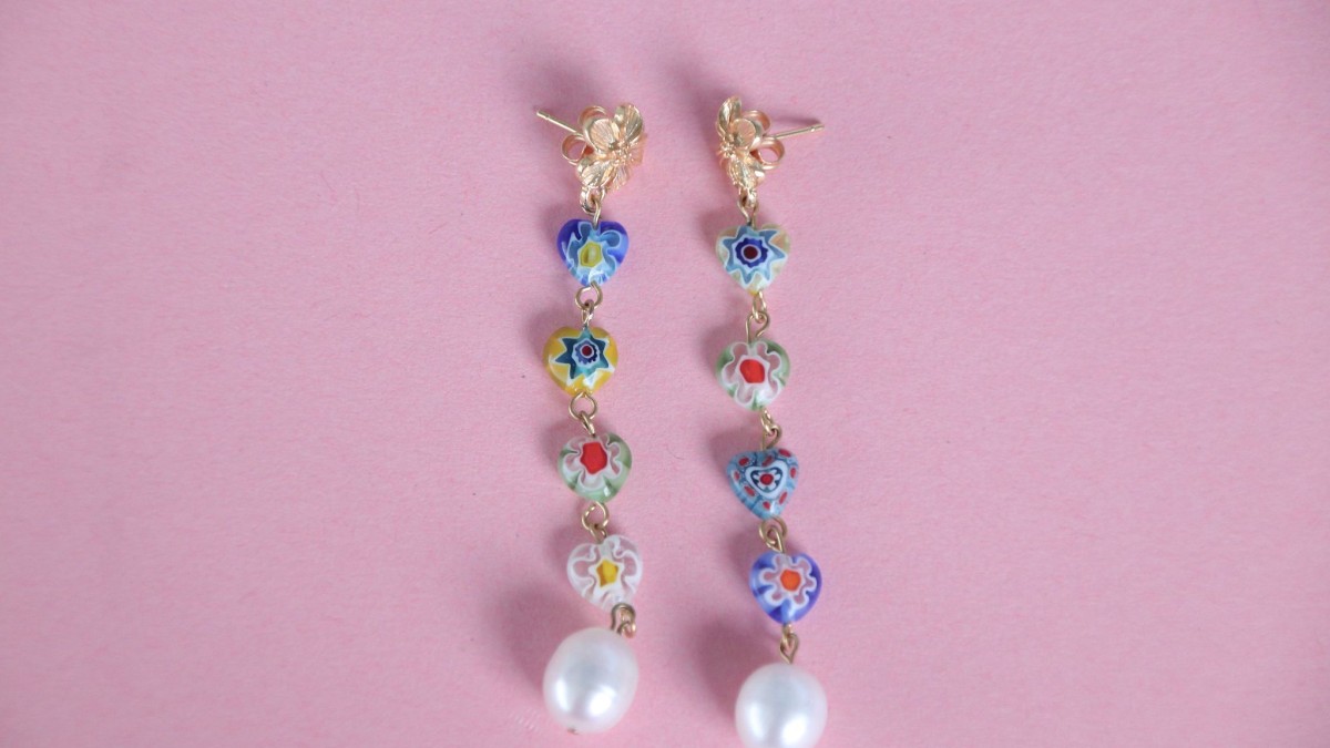 Pendant earrings with Millefiori beads : Step 4