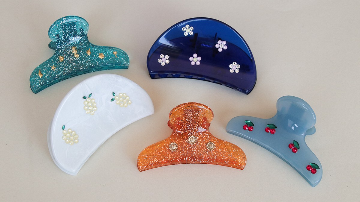 Seashell and summer fruit hair clips with PureCrystal rhinestones