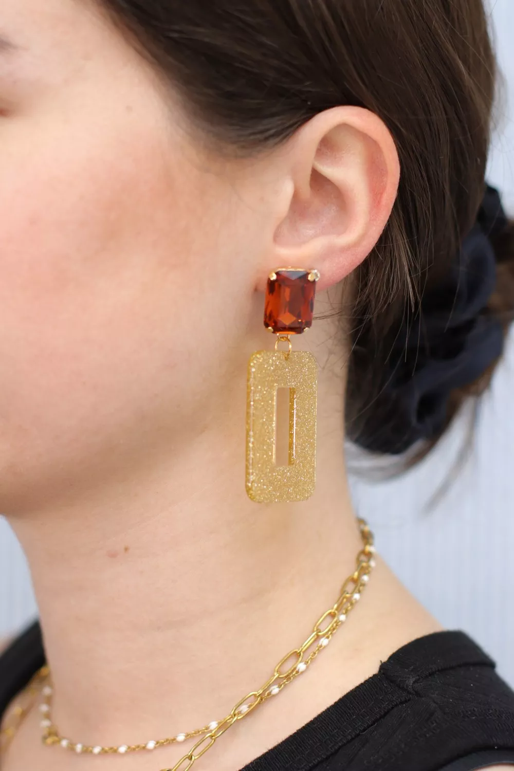 Schema Rectangular silver glitter earrings Schema Rectangular silver glitter earrings