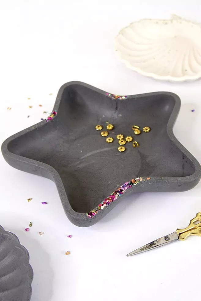 Jesmonite shell and starfish dish with glitter chips