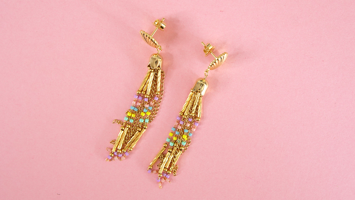 Pendant earrings with pastel chains : Step 6 Pendant earrings with pastel chains : Step 6