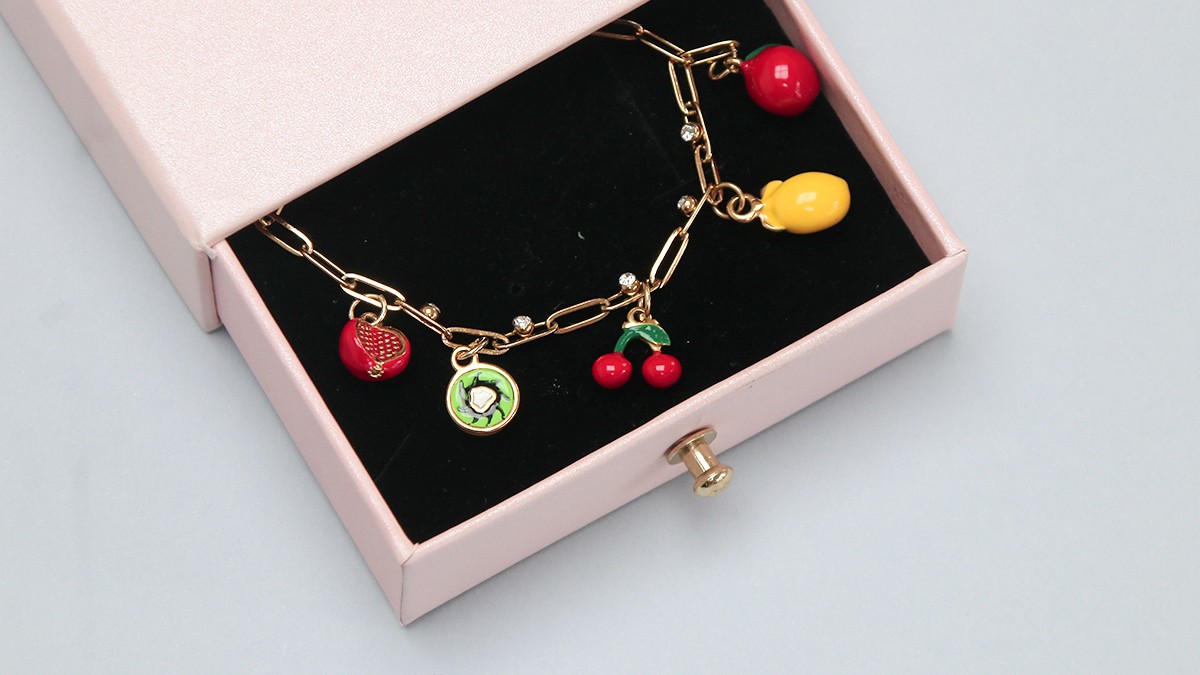 Schema  Adjustable gold bracelet with 3D fruit charms in epoxy resin