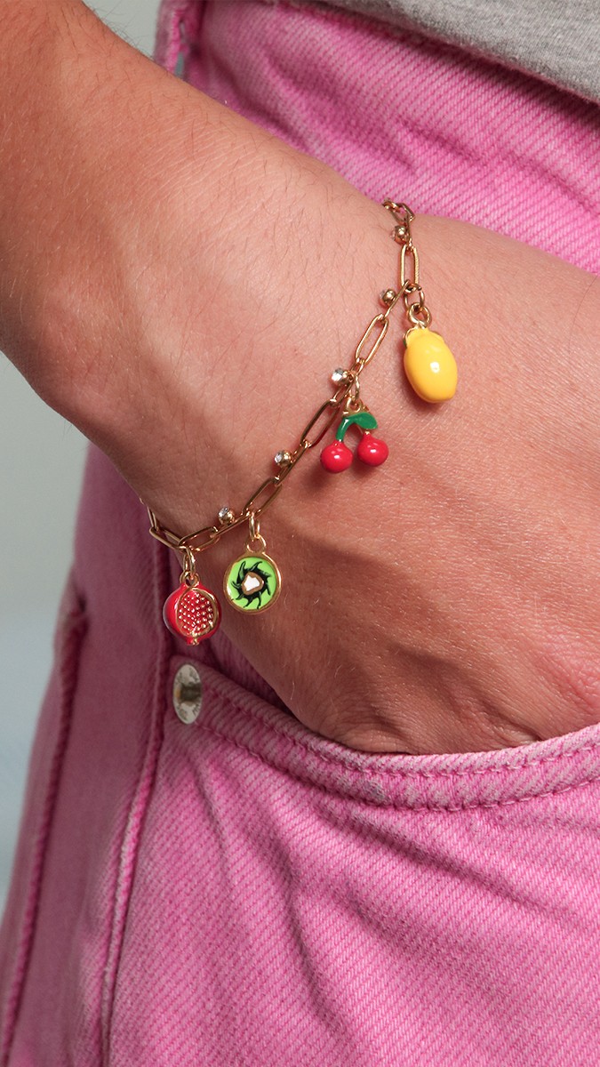 Schema  Adjustable gold bracelet with 3D fruit charms in epoxy resin