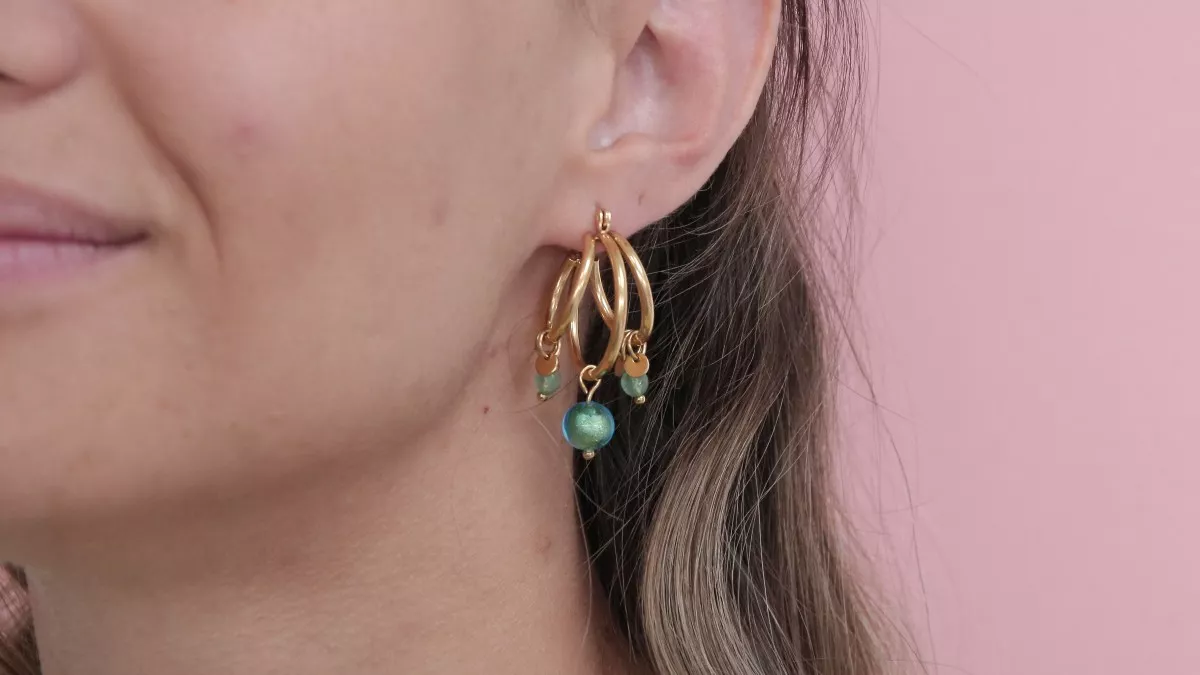 Creoles with Murano pearls and Aventurine