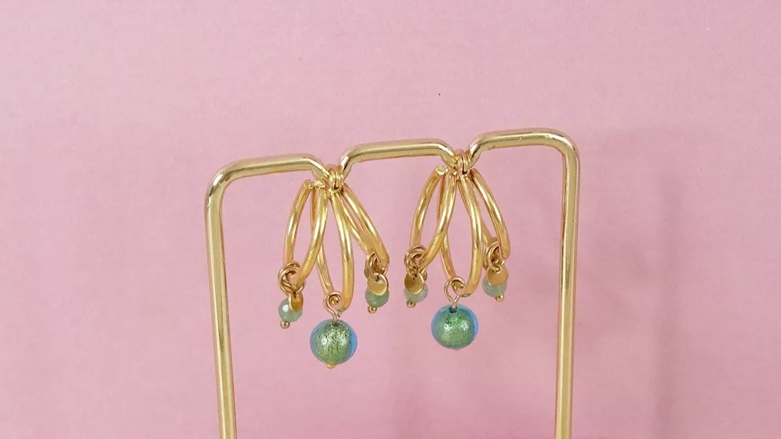 Schema  Creoles with Murano pearls and Aventurine