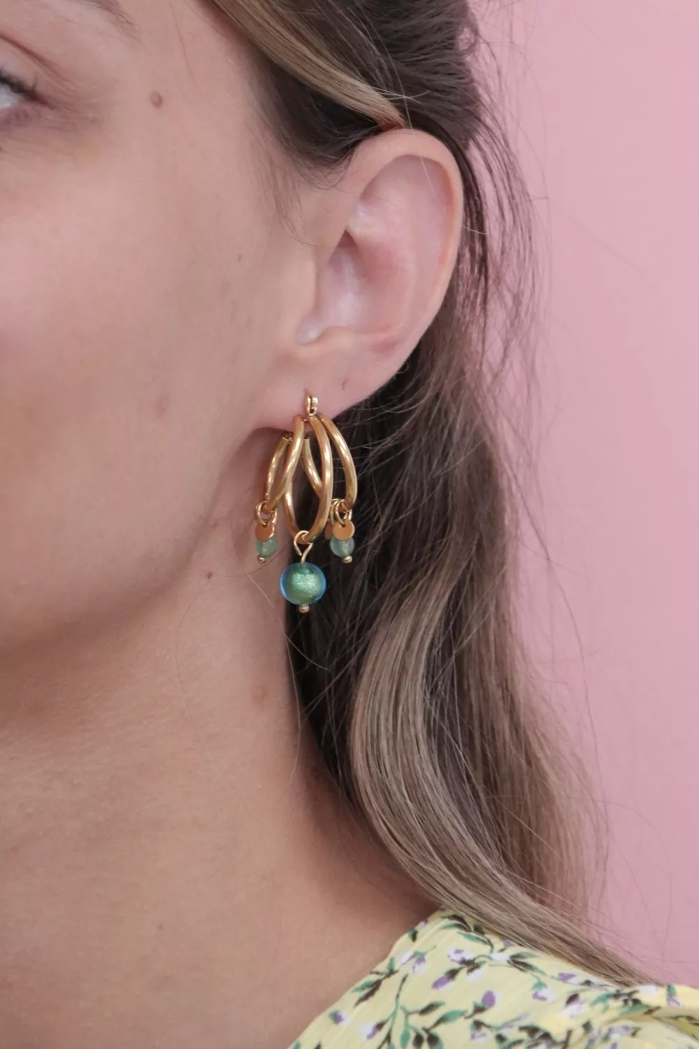 Schema  Creoles with Murano pearls and Aventurine