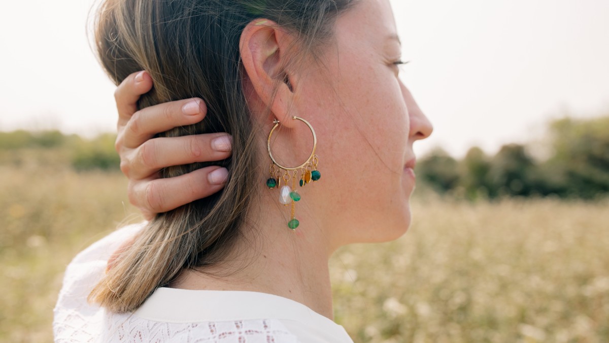 Schema  Multi-charm hoop earrings with natural stones