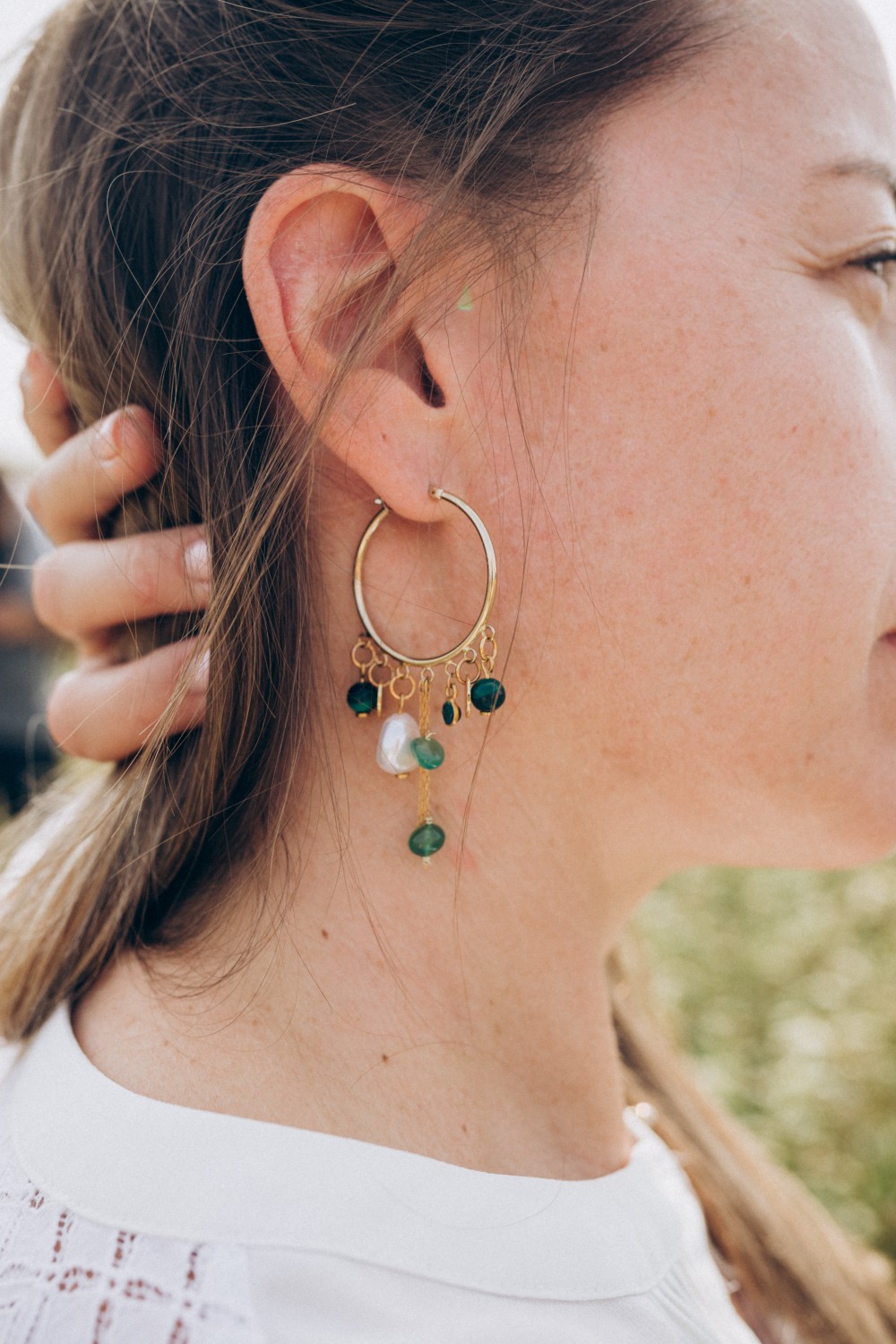 Schema  Multi-charm hoop earrings with natural stones