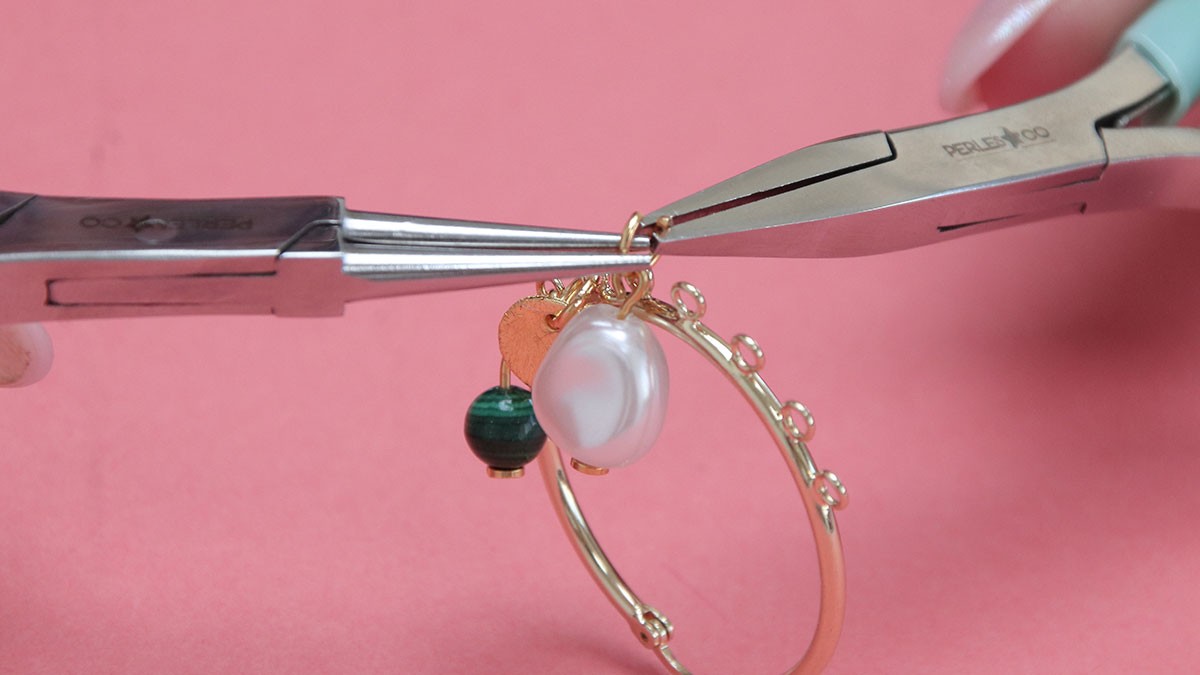 Multi-charm hoop earrings with natural stones : Step 6