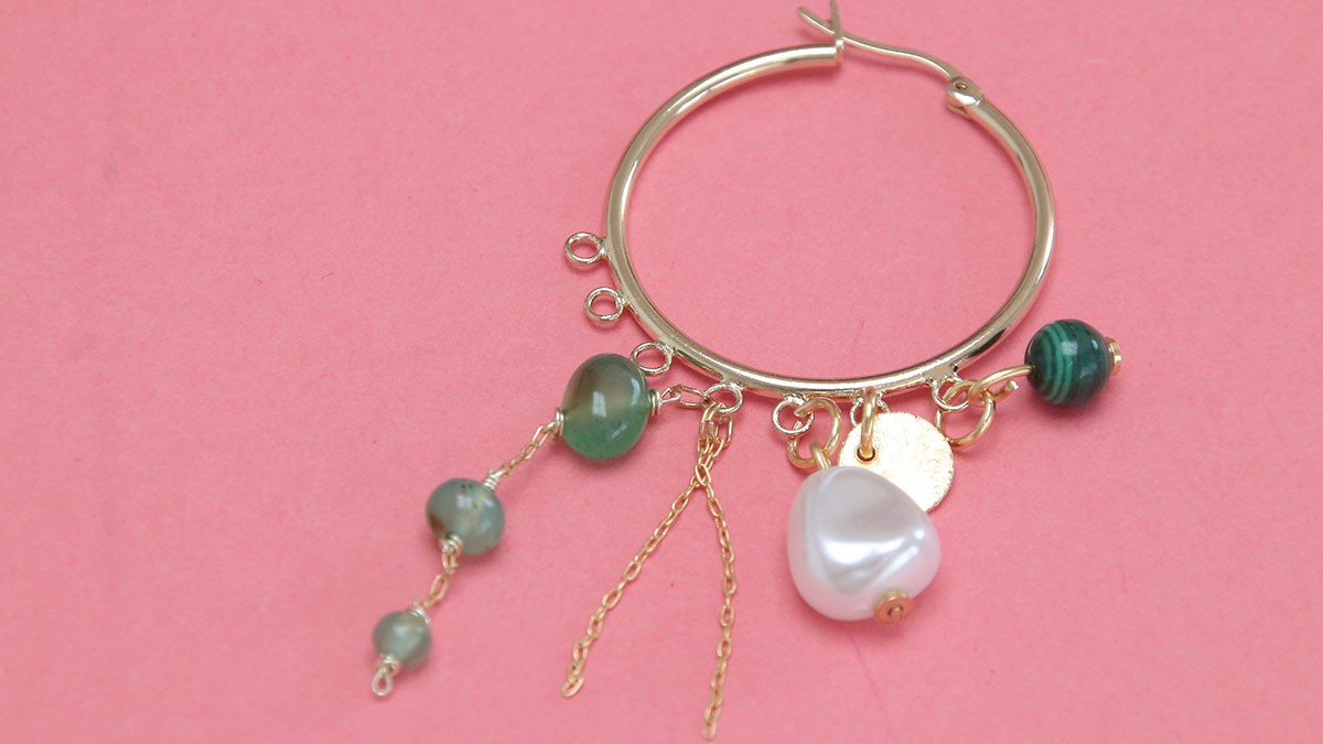 Multi-charm hoop earrings with natural stones : Step 9