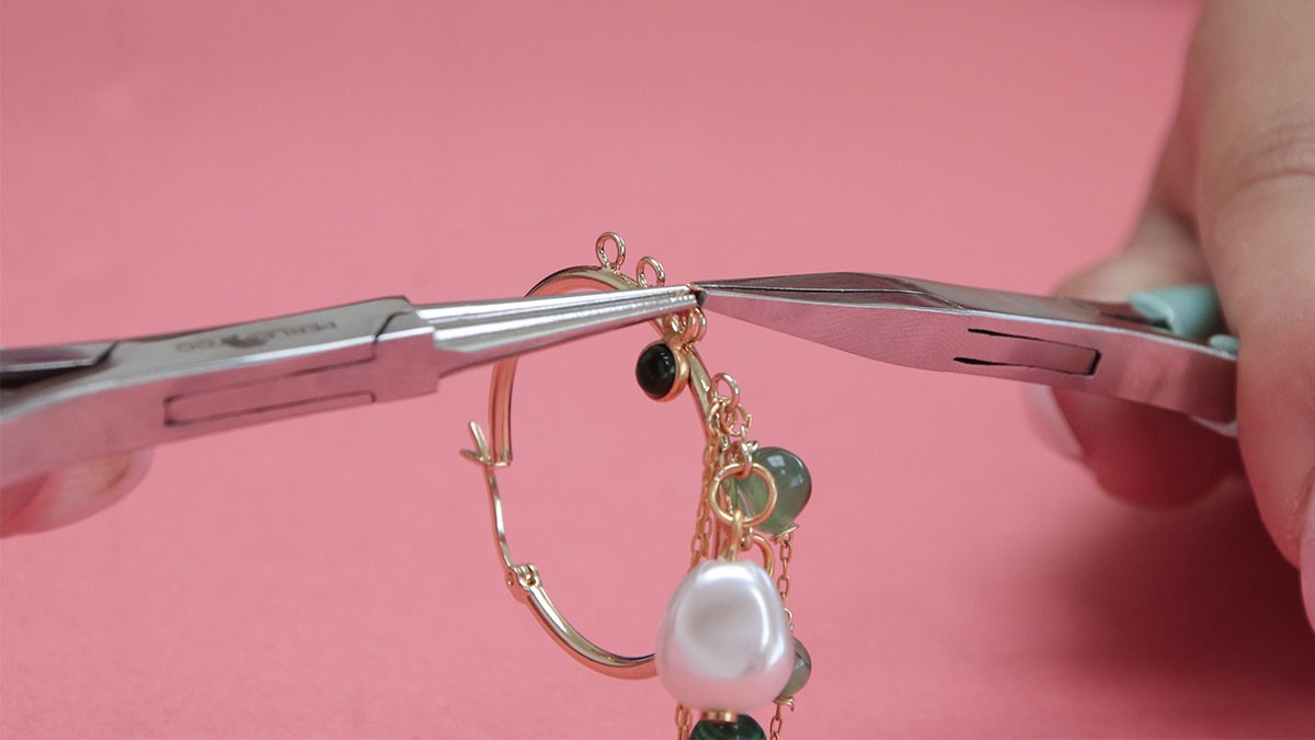 Multi-charm hoop earrings with natural stones : Step 10